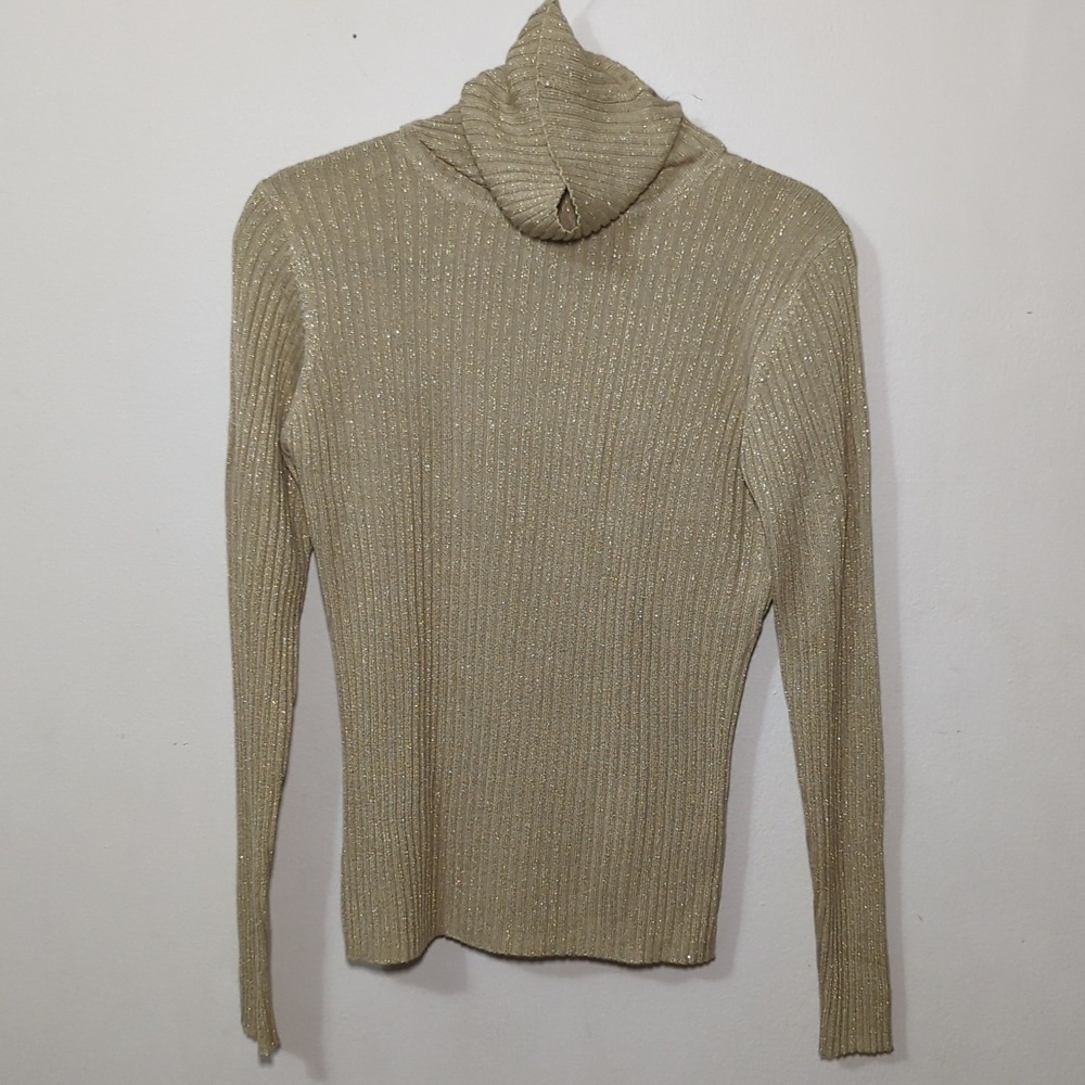 Karen Kane Metallic Gold Turtleneck Sweater Women's Size Medium